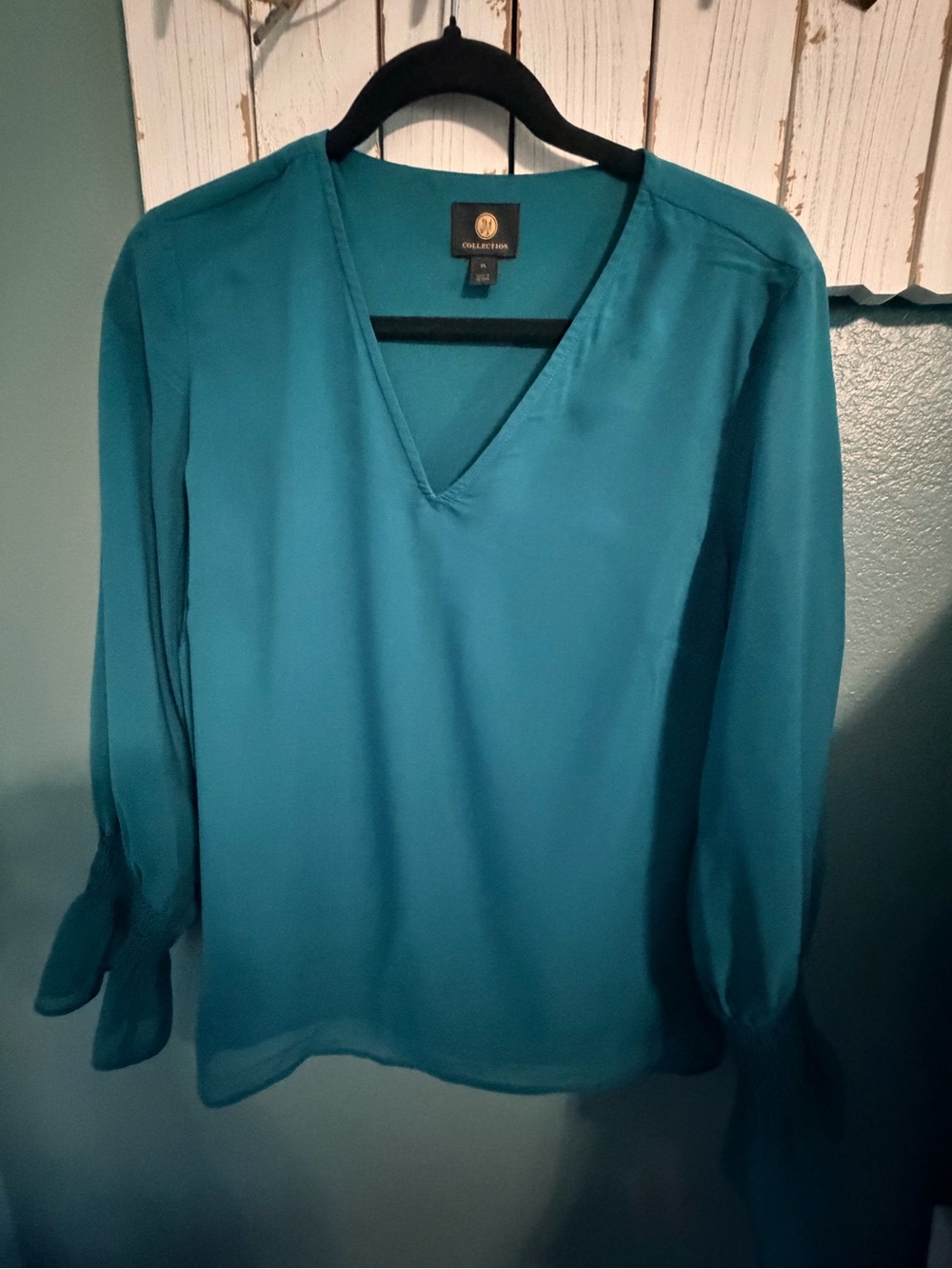 JM Collection Teal V-Neck Long Sleeve Blouse
